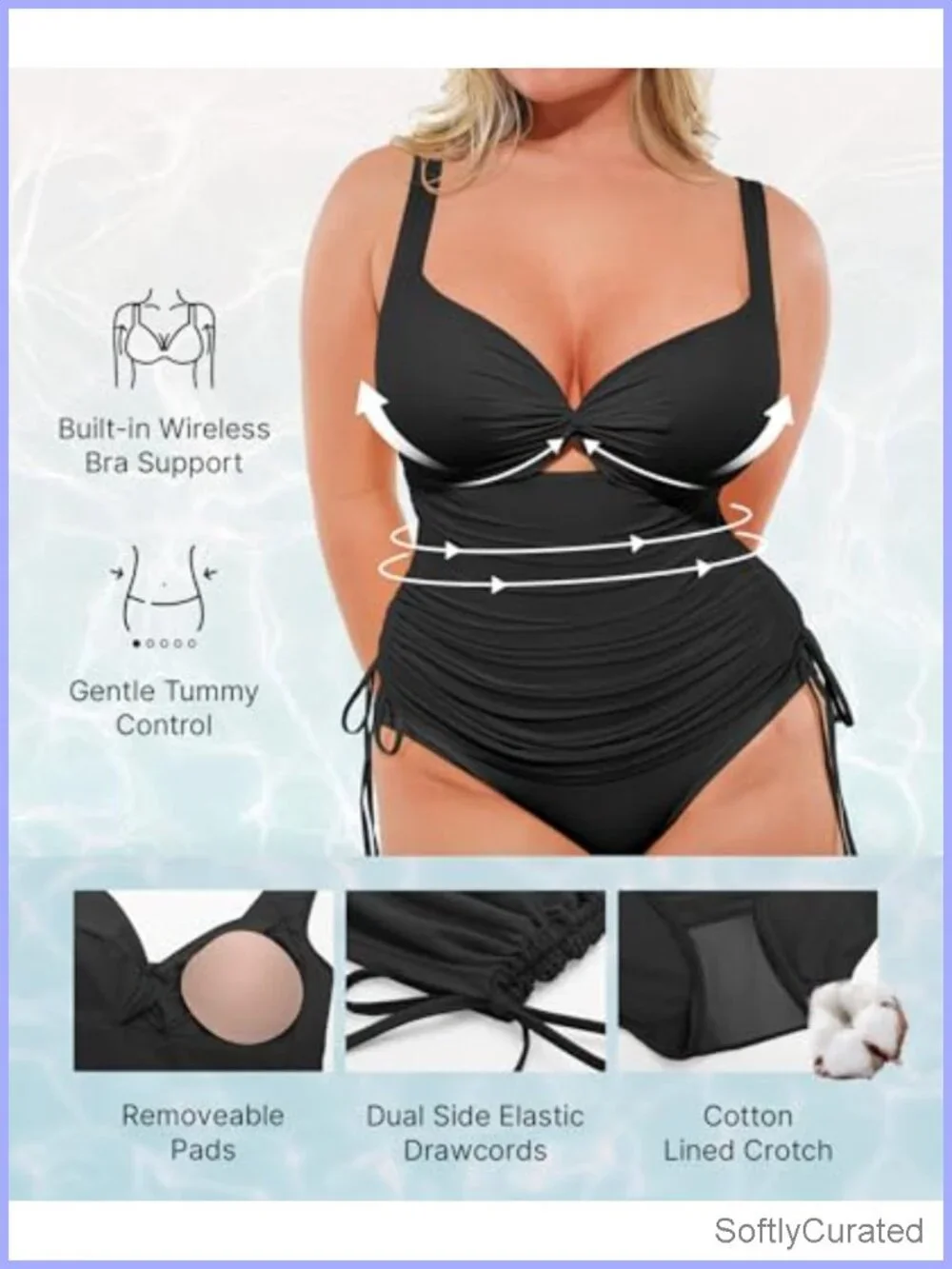 Tummy Control One Piece Swimsuit with Mesh Wrap Skirt Modest Swim Dress